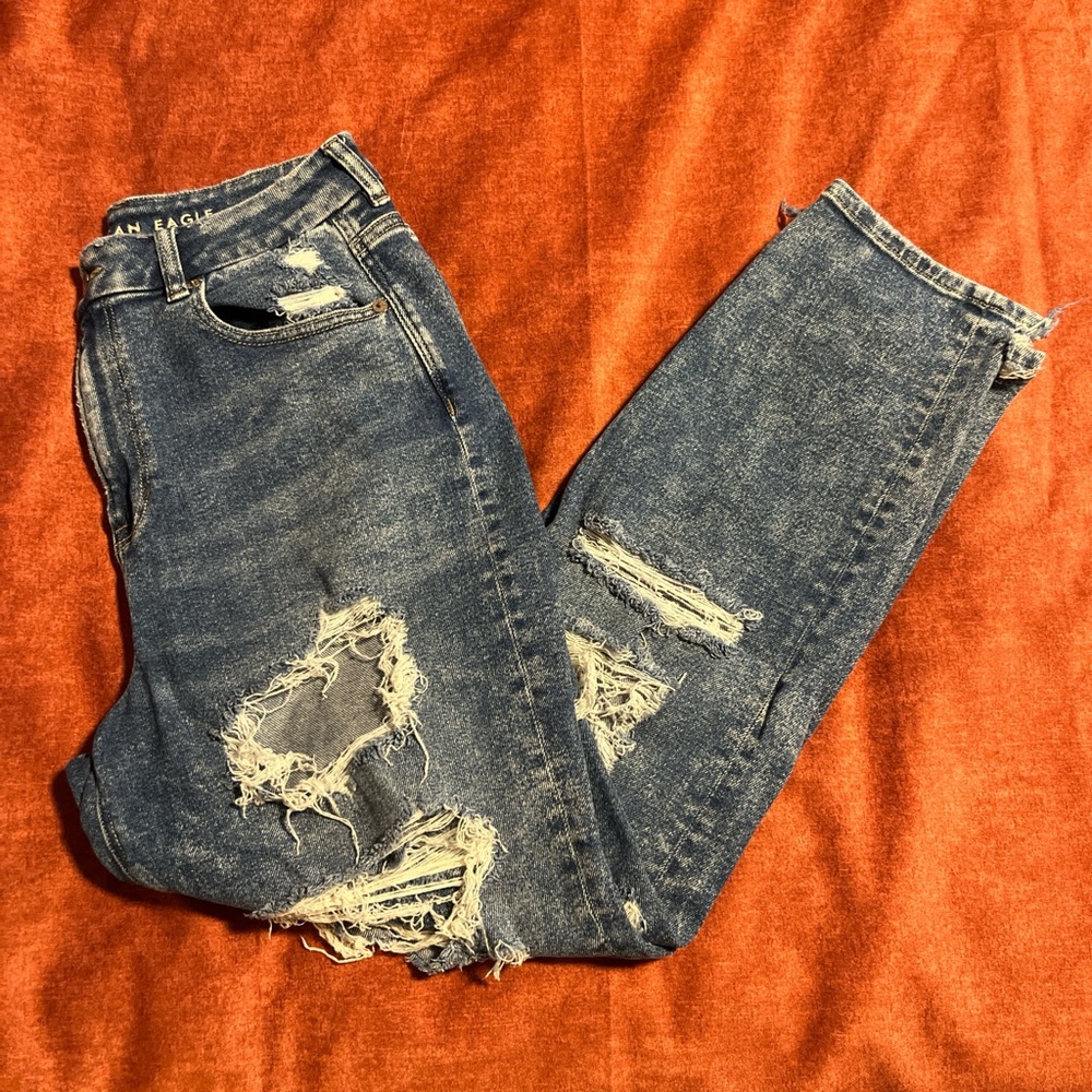 High-Waisted Distressed American Eagle Curvy Mom Jeans